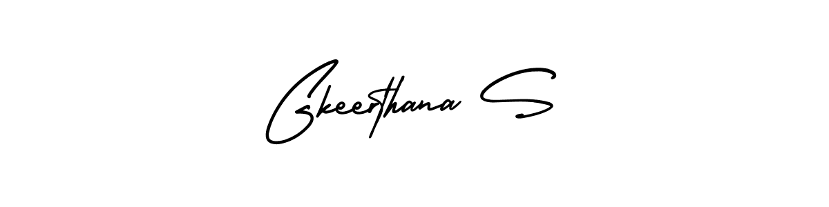 You should practise on your own different ways (AmerikaSignatureDemo-Regular) to write your name (Gkeerthana S) in signature. don't let someone else do it for you. Gkeerthana S signature style 3 images and pictures png