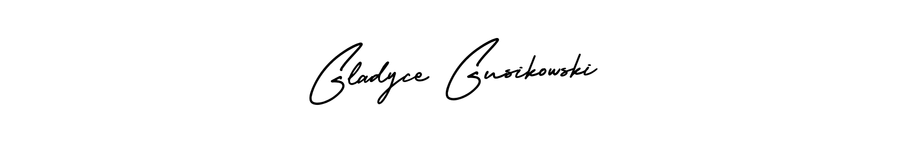 You should practise on your own different ways (AmerikaSignatureDemo-Regular) to write your name (Gladyce Gusikowski) in signature. don't let someone else do it for you. Gladyce Gusikowski signature style 3 images and pictures png