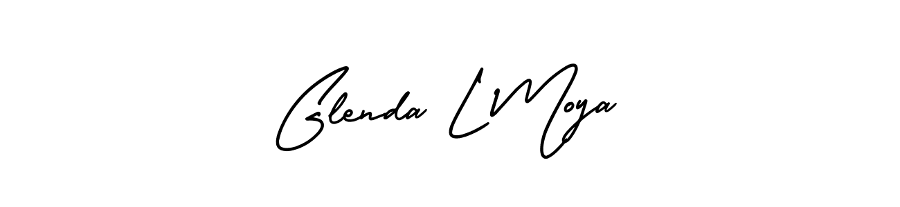 You should practise on your own different ways (AmerikaSignatureDemo-Regular) to write your name (Glenda L Moya) in signature. don't let someone else do it for you. Glenda L Moya signature style 3 images and pictures png