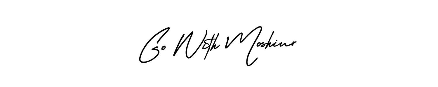 You should practise on your own different ways (AmerikaSignatureDemo-Regular) to write your name (Go With Moshiur) in signature. don't let someone else do it for you. Go With Moshiur signature style 3 images and pictures png