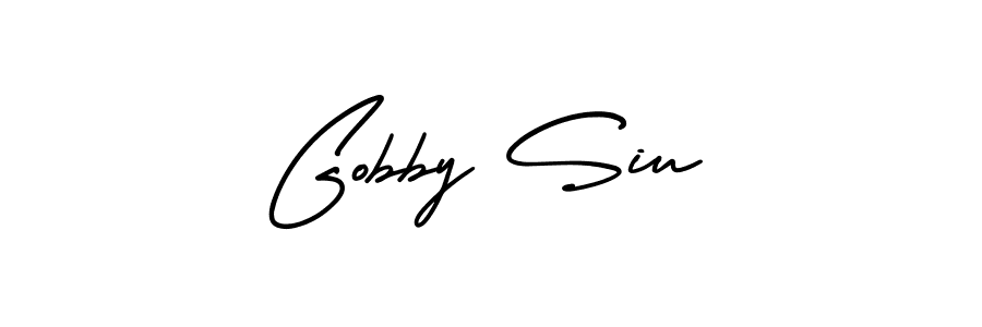 You should practise on your own different ways (AmerikaSignatureDemo-Regular) to write your name (Gobby Siu) in signature. don't let someone else do it for you. Gobby Siu signature style 3 images and pictures png