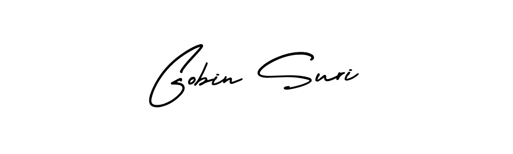 You should practise on your own different ways (AmerikaSignatureDemo-Regular) to write your name (Gobin Suri) in signature. don't let someone else do it for you. Gobin Suri signature style 3 images and pictures png