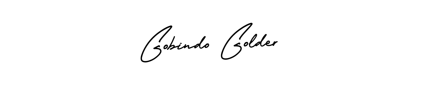 The best way (AmerikaSignatureDemo-Regular) to make a short signature is to pick only two or three words in your name. The name Gobindo Golder include a total of six letters. For converting this name. Gobindo Golder signature style 3 images and pictures png