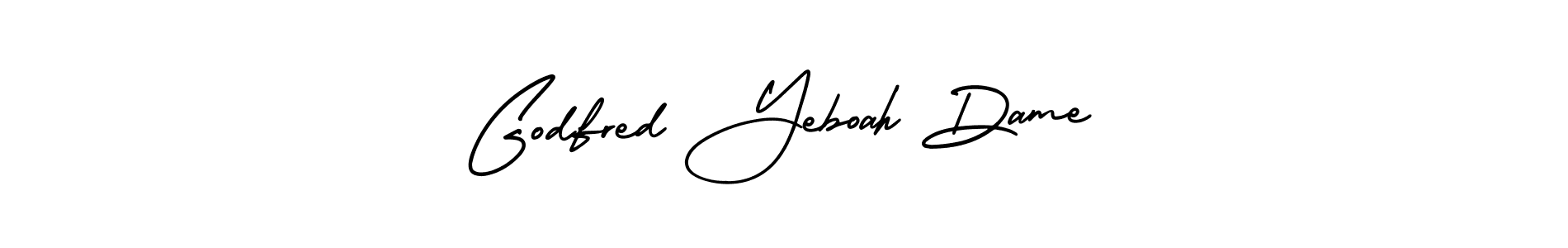 AmerikaSignatureDemo-Regular is a professional signature style that is perfect for those who want to add a touch of class to their signature. It is also a great choice for those who want to make their signature more unique. Get Godfred Yeboah Dame name to fancy signature for free. Godfred Yeboah Dame signature style 3 images and pictures png
