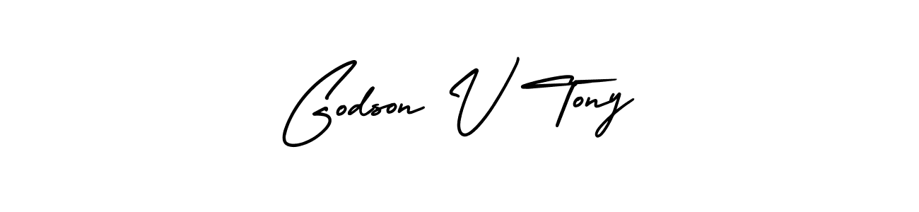 How to make Godson V Tony name signature. Use AmerikaSignatureDemo-Regular style for creating short signs online. This is the latest handwritten sign. Godson V Tony signature style 3 images and pictures png