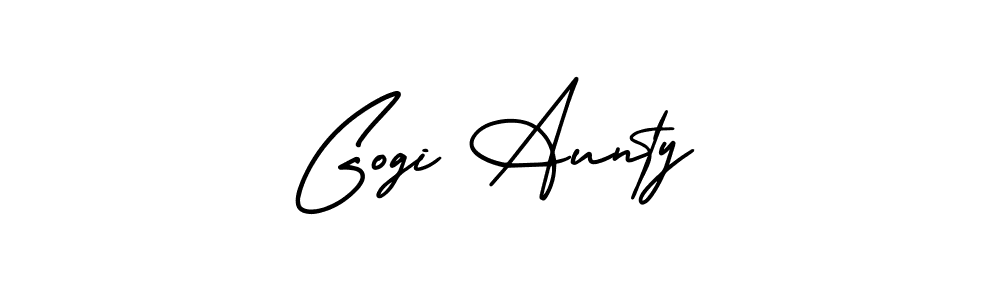 You should practise on your own different ways (AmerikaSignatureDemo-Regular) to write your name (Gogi Aunty) in signature. don't let someone else do it for you. Gogi Aunty signature style 3 images and pictures png