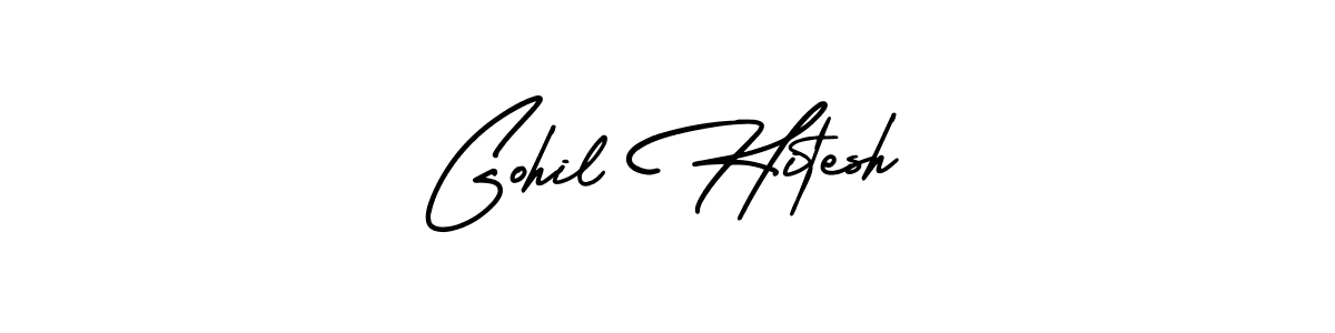 The best way (AmerikaSignatureDemo-Regular) to make a short signature is to pick only two or three words in your name. The name Gohil Hitesh include a total of six letters. For converting this name. Gohil Hitesh signature style 3 images and pictures png