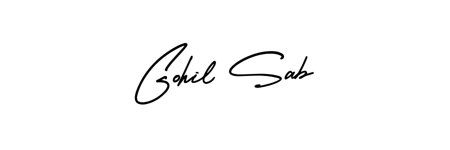 You should practise on your own different ways (AmerikaSignatureDemo-Regular) to write your name (Gohil Sab) in signature. don't let someone else do it for you. Gohil Sab signature style 3 images and pictures png