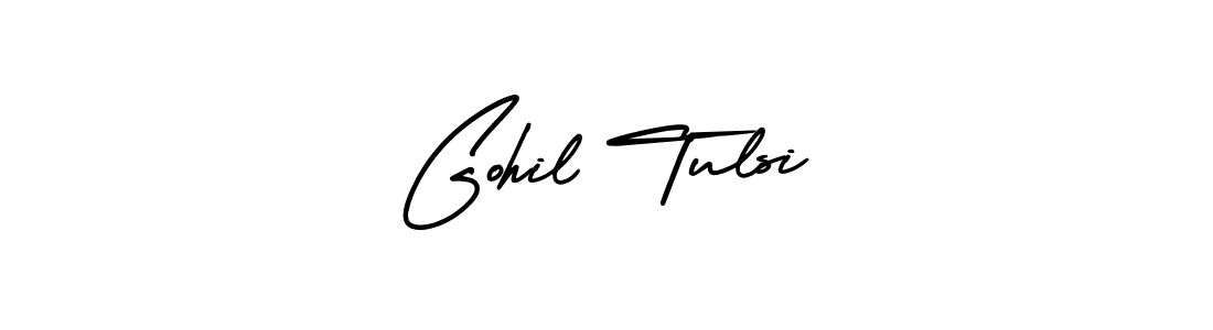 The best way (AmerikaSignatureDemo-Regular) to make a short signature is to pick only two or three words in your name. The name Gohil Tulsi include a total of six letters. For converting this name. Gohil Tulsi signature style 3 images and pictures png