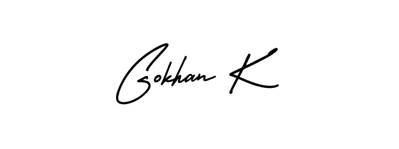 The best way (AmerikaSignatureDemo-Regular) to make a short signature is to pick only two or three words in your name. The name Gokhan K include a total of six letters. For converting this name. Gokhan K signature style 3 images and pictures png