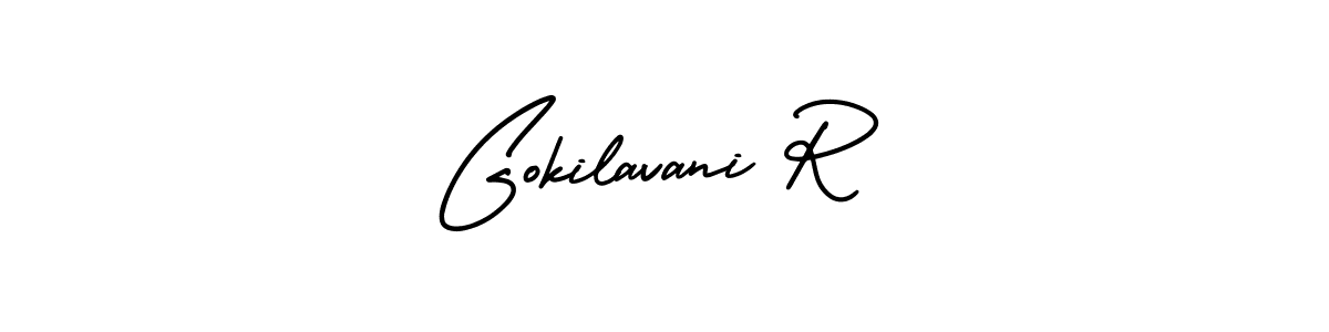 This is the best signature style for the Gokilavani R name. Also you like these signature font (AmerikaSignatureDemo-Regular). Mix name signature. Gokilavani R signature style 3 images and pictures png