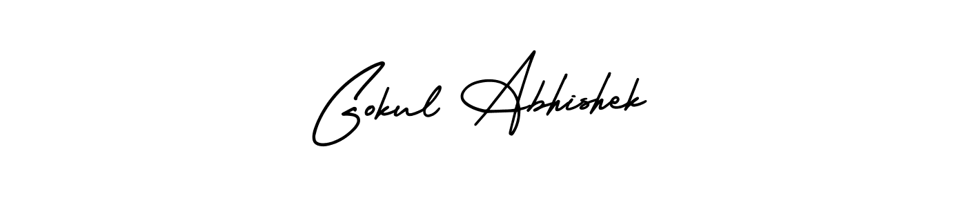 The best way (AmerikaSignatureDemo-Regular) to make a short signature is to pick only two or three words in your name. The name Gokul Abhishek include a total of six letters. For converting this name. Gokul Abhishek signature style 3 images and pictures png