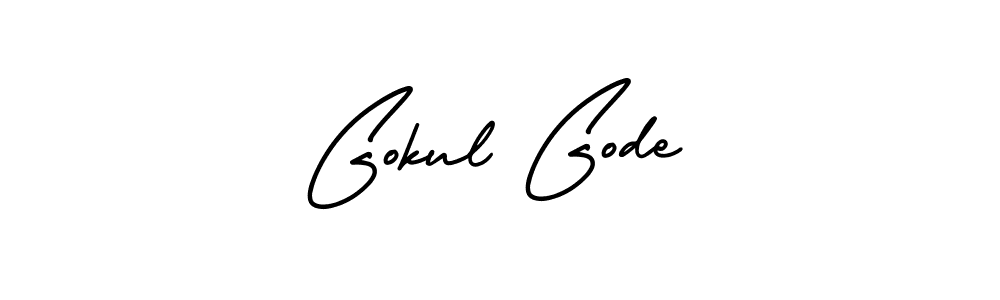 You should practise on your own different ways (AmerikaSignatureDemo-Regular) to write your name (Gokul Gode) in signature. don't let someone else do it for you. Gokul Gode signature style 3 images and pictures png