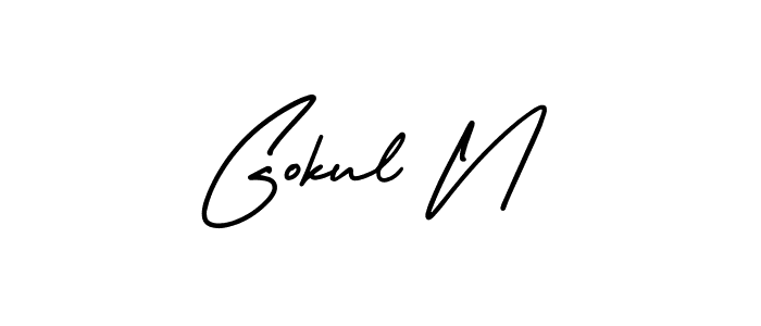 You should practise on your own different ways (AmerikaSignatureDemo-Regular) to write your name (Gokul N) in signature. don't let someone else do it for you. Gokul N signature style 3 images and pictures png