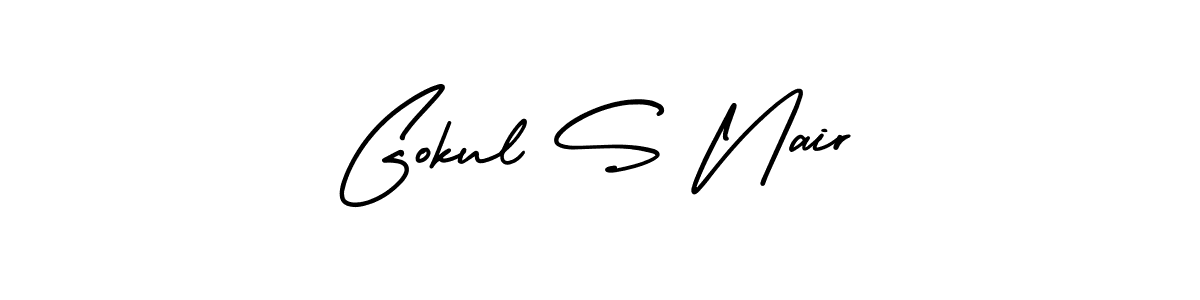 You should practise on your own different ways (AmerikaSignatureDemo-Regular) to write your name (Gokul S Nair) in signature. don't let someone else do it for you. Gokul S Nair signature style 3 images and pictures png