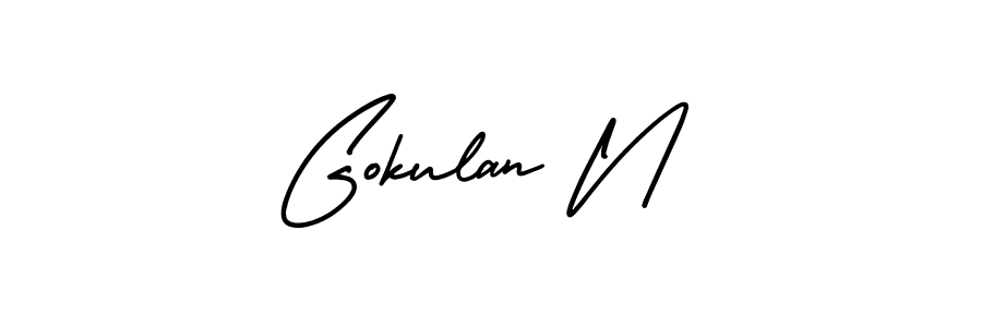 This is the best signature style for the Gokulan N name. Also you like these signature font (AmerikaSignatureDemo-Regular). Mix name signature. Gokulan N signature style 3 images and pictures png