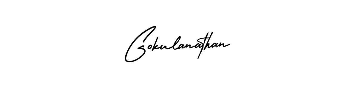 You should practise on your own different ways (AmerikaSignatureDemo-Regular) to write your name (Gokulanathan) in signature. don't let someone else do it for you. Gokulanathan signature style 3 images and pictures png