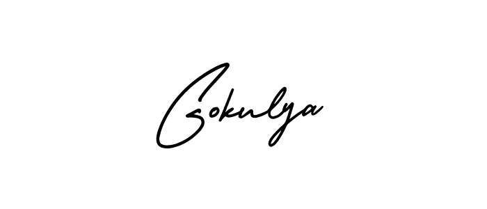 You should practise on your own different ways (AmerikaSignatureDemo-Regular) to write your name (Gokulya) in signature. don't let someone else do it for you. Gokulya signature style 3 images and pictures png