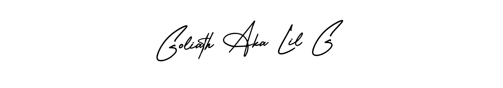 The best way (AmerikaSignatureDemo-Regular) to make a short signature is to pick only two or three words in your name. The name Goliath Aka Lil G include a total of six letters. For converting this name. Goliath Aka Lil G signature style 3 images and pictures png