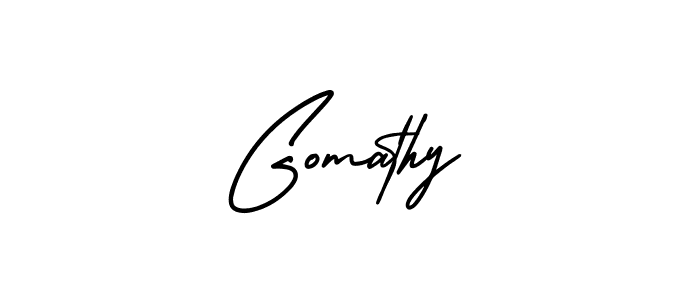 How to make Gomathy name signature. Use AmerikaSignatureDemo-Regular style for creating short signs online. This is the latest handwritten sign. Gomathy signature style 3 images and pictures png