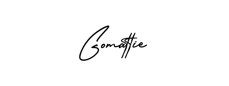 The best way (AmerikaSignatureDemo-Regular) to make a short signature is to pick only two or three words in your name. The name Gomattie include a total of six letters. For converting this name. Gomattie signature style 3 images and pictures png