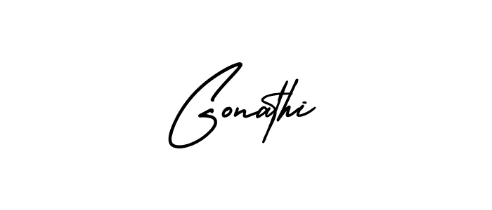 The best way (AmerikaSignatureDemo-Regular) to make a short signature is to pick only two or three words in your name. The name Gonathi include a total of six letters. For converting this name. Gonathi signature style 3 images and pictures png