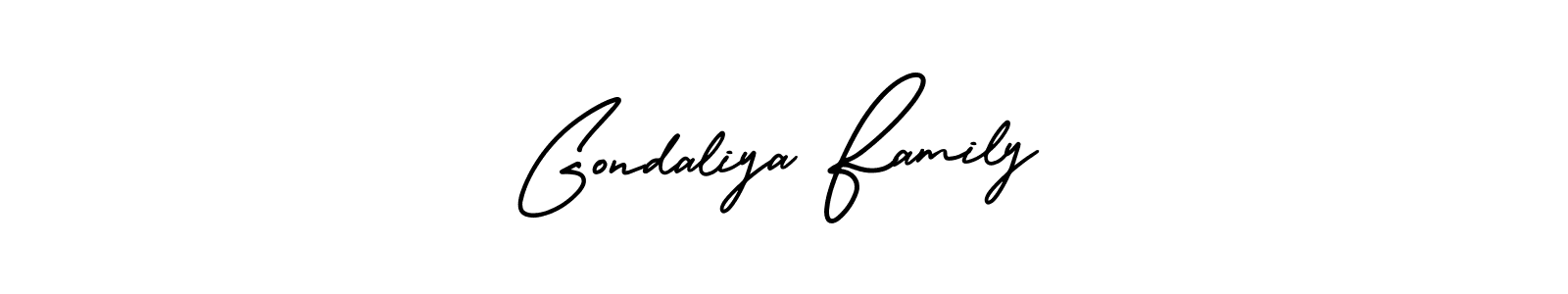 You should practise on your own different ways (AmerikaSignatureDemo-Regular) to write your name (Gondaliya Family) in signature. don't let someone else do it for you. Gondaliya Family signature style 3 images and pictures png