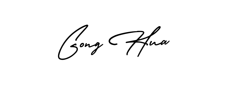 The best way (AmerikaSignatureDemo-Regular) to make a short signature is to pick only two or three words in your name. The name Gong Hua include a total of six letters. For converting this name. Gong Hua signature style 3 images and pictures png