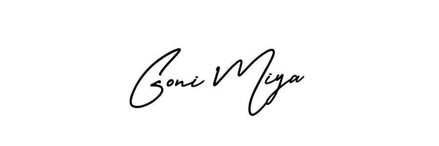 You should practise on your own different ways (AmerikaSignatureDemo-Regular) to write your name (Goni Miya) in signature. don't let someone else do it for you. Goni Miya signature style 3 images and pictures png