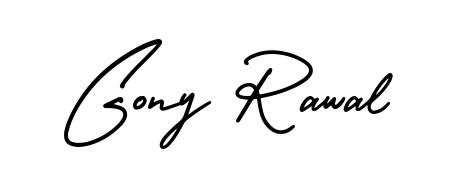 A stylish, flowing autograph style designed for name Gony Rawal using AmerikaSignatureDemo-Regular typography. Perfect for digital creative projects. Gony Rawal signature style 3 images and pictures png