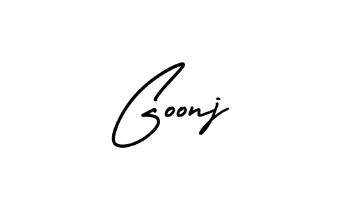 The best way (AmerikaSignatureDemo-Regular) to make a short signature is to pick only two or three words in your name. The name Goonj include a total of six letters. For converting this name. Goonj signature style 3 images and pictures png