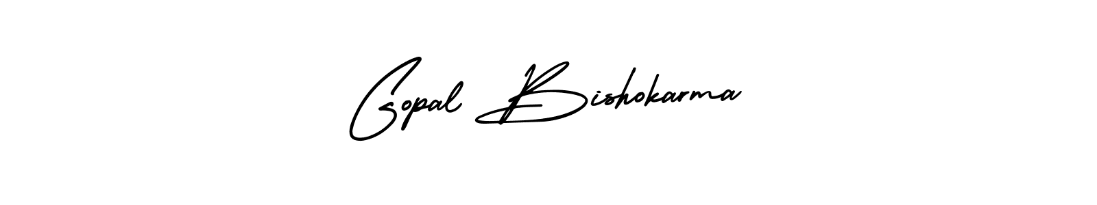 The best way (AmerikaSignatureDemo-Regular) to make a short signature is to pick only two or three words in your name. The name Gopal Bishokarma include a total of six letters. For converting this name. Gopal Bishokarma signature style 3 images and pictures png