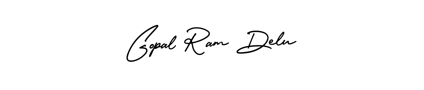 The best way (AmerikaSignatureDemo-Regular) to make a short signature is to pick only two or three words in your name. The name Gopal Ram Delu include a total of six letters. For converting this name. Gopal Ram Delu signature style 3 images and pictures png
