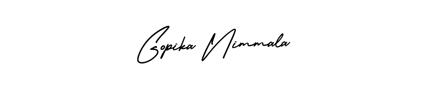 This is the best signature style for the Gopika Nimmala name. Also you like these signature font (AmerikaSignatureDemo-Regular). Mix name signature. Gopika Nimmala signature style 3 images and pictures png