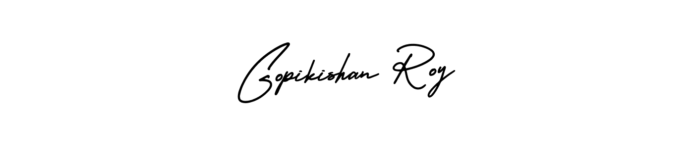 The best way (AmerikaSignatureDemo-Regular) to make a short signature is to pick only two or three words in your name. The name Gopikishan Roy include a total of six letters. For converting this name. Gopikishan Roy signature style 3 images and pictures png