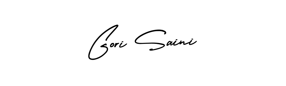 The best way (AmerikaSignatureDemo-Regular) to make a short signature is to pick only two or three words in your name. The name Gori Saini include a total of six letters. For converting this name. Gori Saini signature style 3 images and pictures png