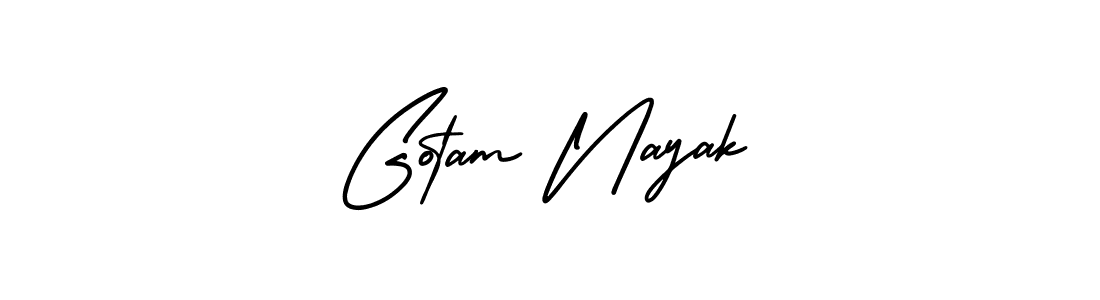 You should practise on your own different ways (AmerikaSignatureDemo-Regular) to write your name (Gotam Nayak) in signature. don't let someone else do it for you. Gotam Nayak signature style 3 images and pictures png