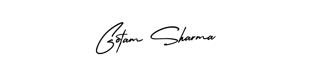 The best way (AmerikaSignatureDemo-Regular) to make a short signature is to pick only two or three words in your name. The name Gotam Sharma include a total of six letters. For converting this name. Gotam Sharma signature style 3 images and pictures png