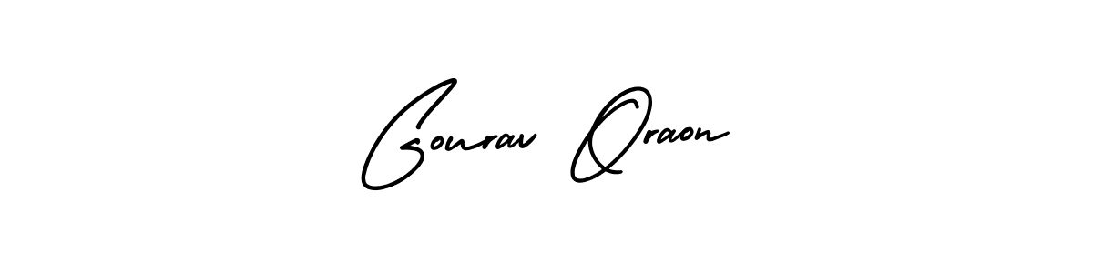 The best way (AmerikaSignatureDemo-Regular) to make a short signature is to pick only two or three words in your name. The name Gourav Oraon include a total of six letters. For converting this name. Gourav Oraon signature style 3 images and pictures png