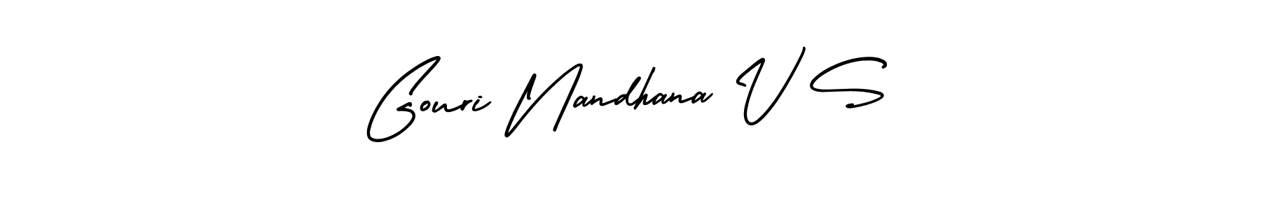 The best way (AmerikaSignatureDemo-Regular) to make a short signature is to pick only two or three words in your name. The name Gouri Nandhana V S include a total of six letters. For converting this name. Gouri Nandhana V S signature style 3 images and pictures png