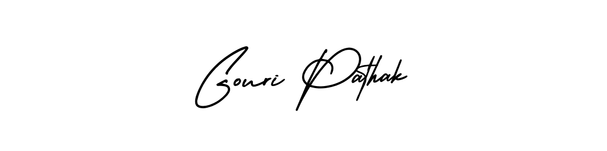 You should practise on your own different ways (AmerikaSignatureDemo-Regular) to write your name (Gouri Pathak) in signature. don't let someone else do it for you. Gouri Pathak signature style 3 images and pictures png