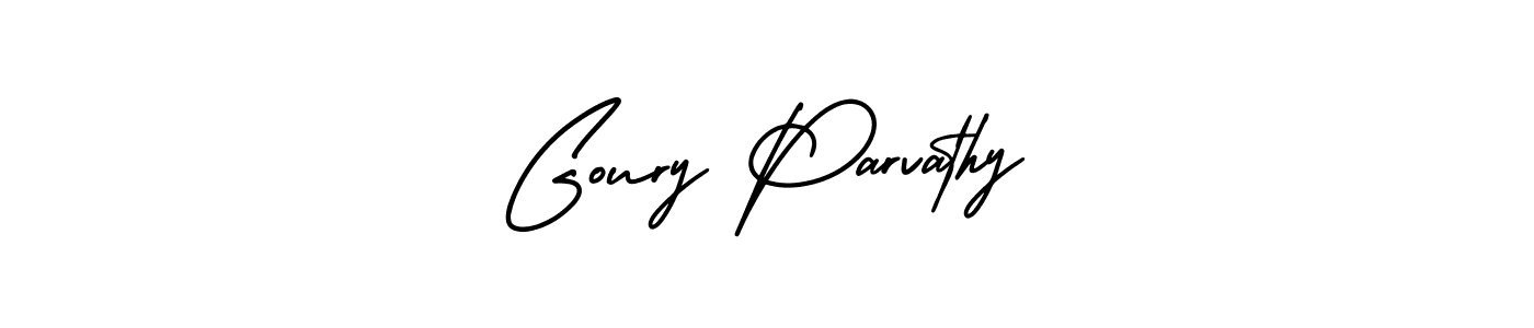 The best way (AmerikaSignatureDemo-Regular) to make a short signature is to pick only two or three words in your name. The name Goury Parvathy include a total of six letters. For converting this name. Goury Parvathy signature style 3 images and pictures png