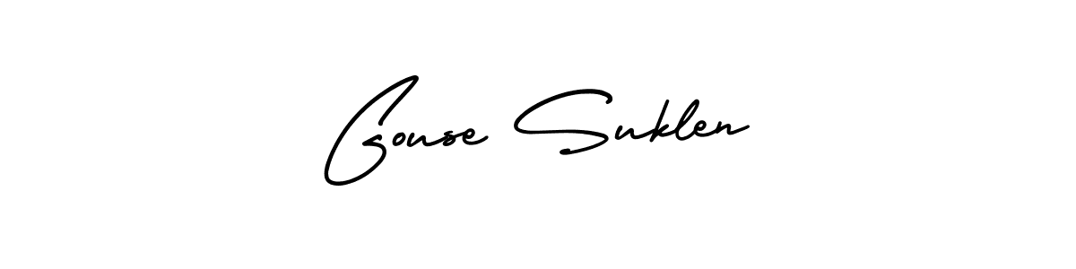 The best way (AmerikaSignatureDemo-Regular) to make a short signature is to pick only two or three words in your name. The name Gouse Suklen include a total of six letters. For converting this name. Gouse Suklen signature style 3 images and pictures png