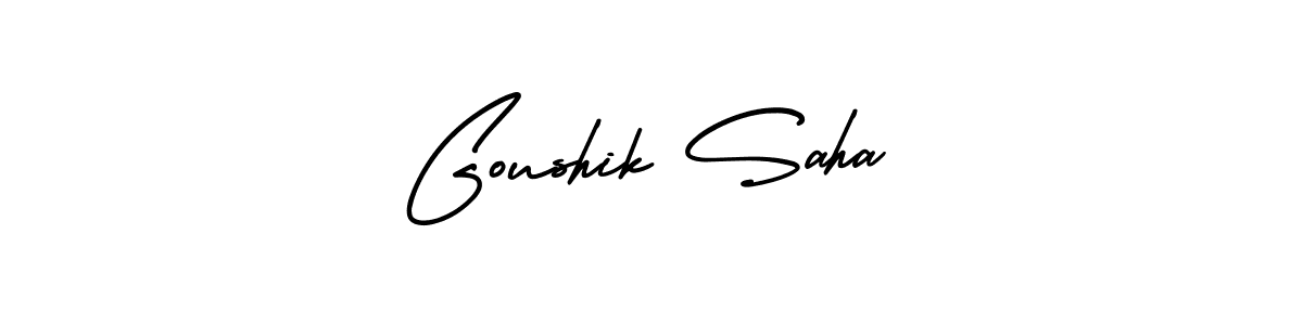 The best way (AmerikaSignatureDemo-Regular) to make a short signature is to pick only two or three words in your name. The name Goushik Saha include a total of six letters. For converting this name. Goushik Saha signature style 3 images and pictures png