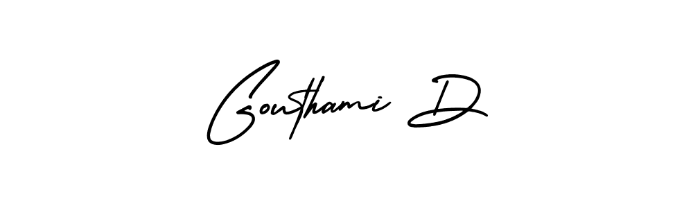 Make a short Gouthami D signature style. Manage your documents anywhere anytime using AmerikaSignatureDemo-Regular. Create and add eSignatures, submit forms, share and send files easily. Gouthami D signature style 3 images and pictures png