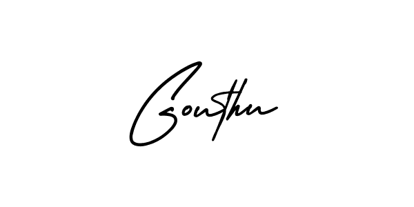 You should practise on your own different ways (AmerikaSignatureDemo-Regular) to write your name (Gouthu) in signature. don't let someone else do it for you. Gouthu signature style 3 images and pictures png