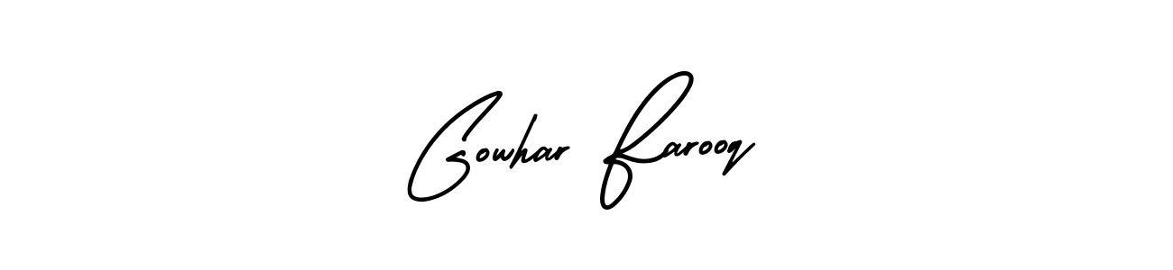 This is the best signature style for the Gowhar Farooq name. Also you like these signature font (AmerikaSignatureDemo-Regular). Mix name signature. Gowhar Farooq signature style 3 images and pictures png