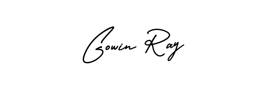 You should practise on your own different ways (AmerikaSignatureDemo-Regular) to write your name (Gowin Ray) in signature. don't let someone else do it for you. Gowin Ray signature style 3 images and pictures png