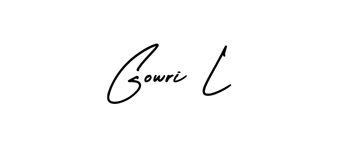 This is the best signature style for the Gowri L name. Also you like these signature font (AmerikaSignatureDemo-Regular). Mix name signature. Gowri L signature style 3 images and pictures png