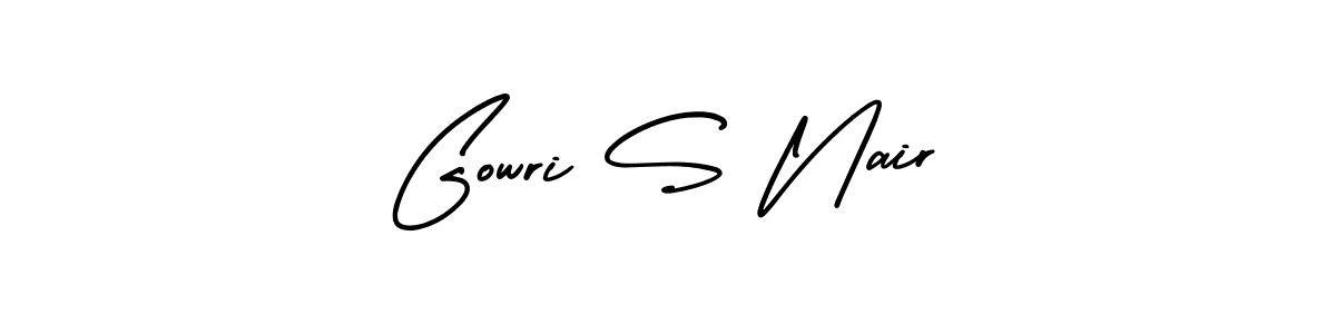 This is the best signature style for the Gowri S Nair name. Also you like these signature font (AmerikaSignatureDemo-Regular). Mix name signature. Gowri S Nair signature style 3 images and pictures png